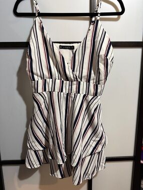 Zaful White Navy Red Striped Romper
